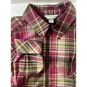 Christopher & Banks Woman‎ Long Sleeve Pink Plaid Zip Shirt Jacket Size Small,S